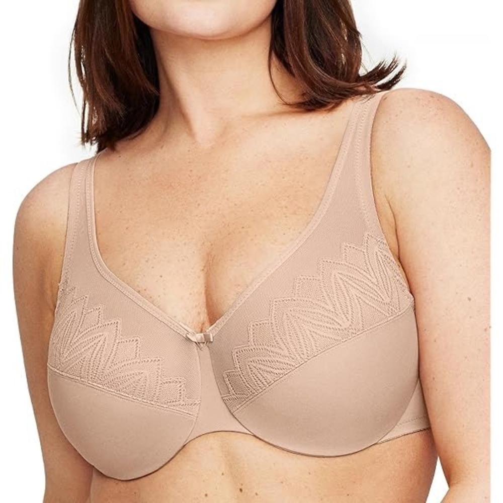 Glamorise Wonder Wire MinimizerBra Women 36C Beige Lace Trim 9003